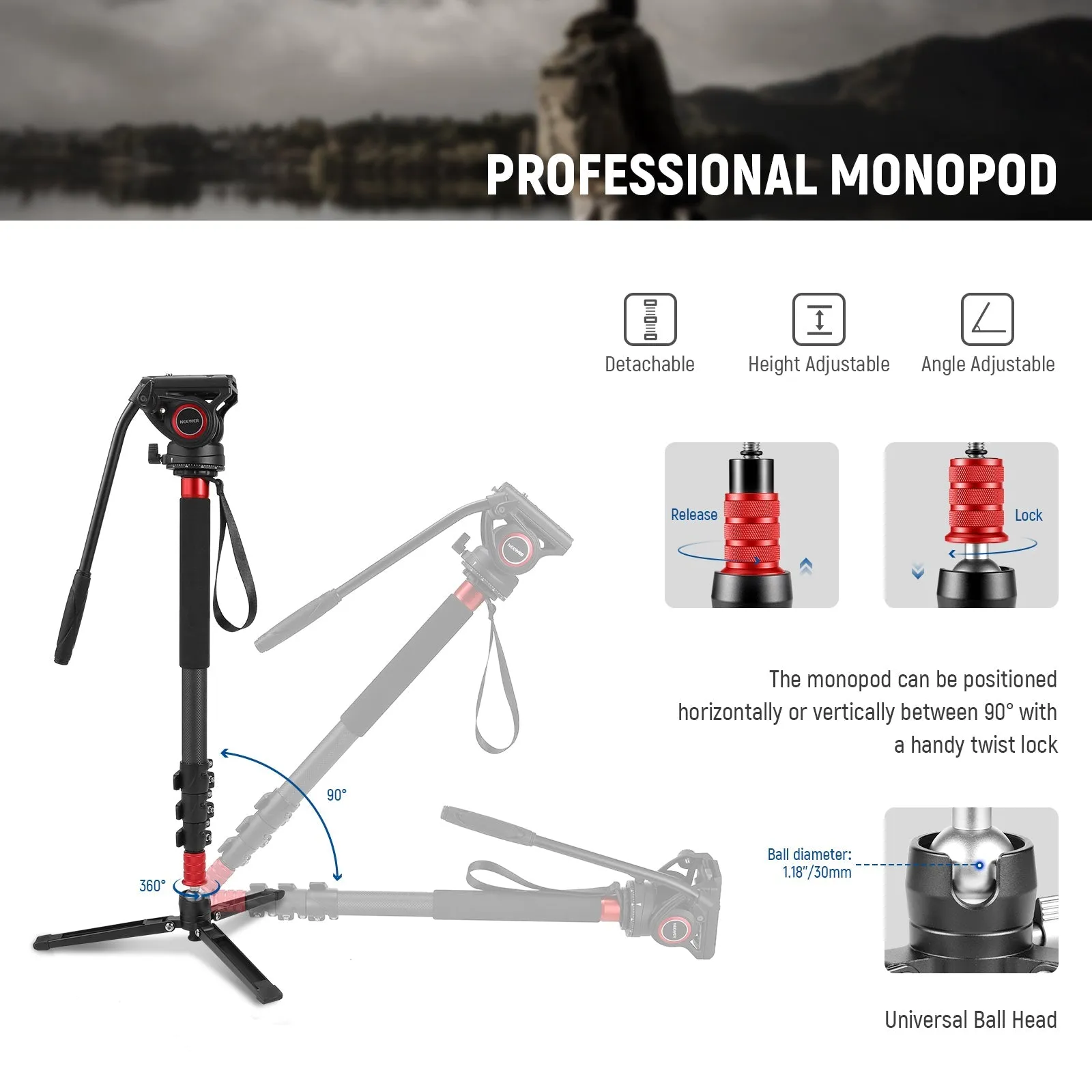 NEEWER TP71 71.6" Pro Carbon Fiber Camera Monopod