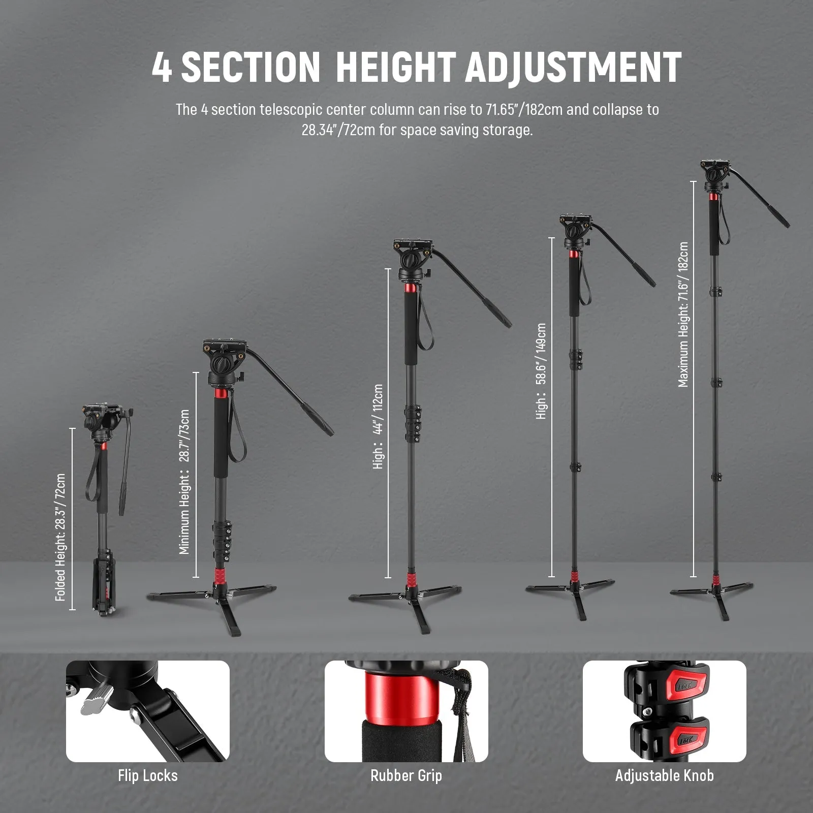 NEEWER TP71 71.6" Pro Carbon Fiber Camera Monopod