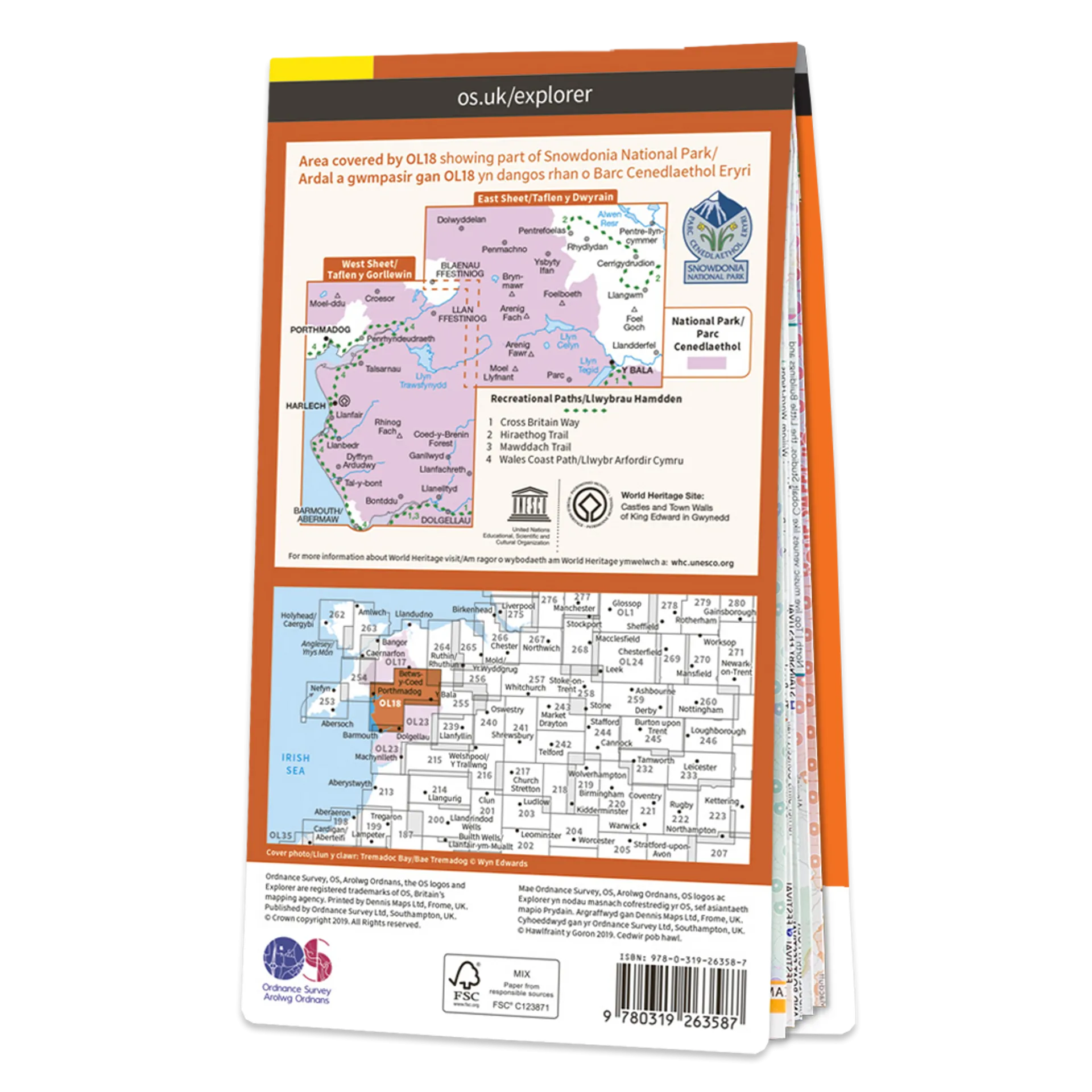 Ordnance Survey Explorer OL18 Map Harlech, Porthmadog & Y Bala