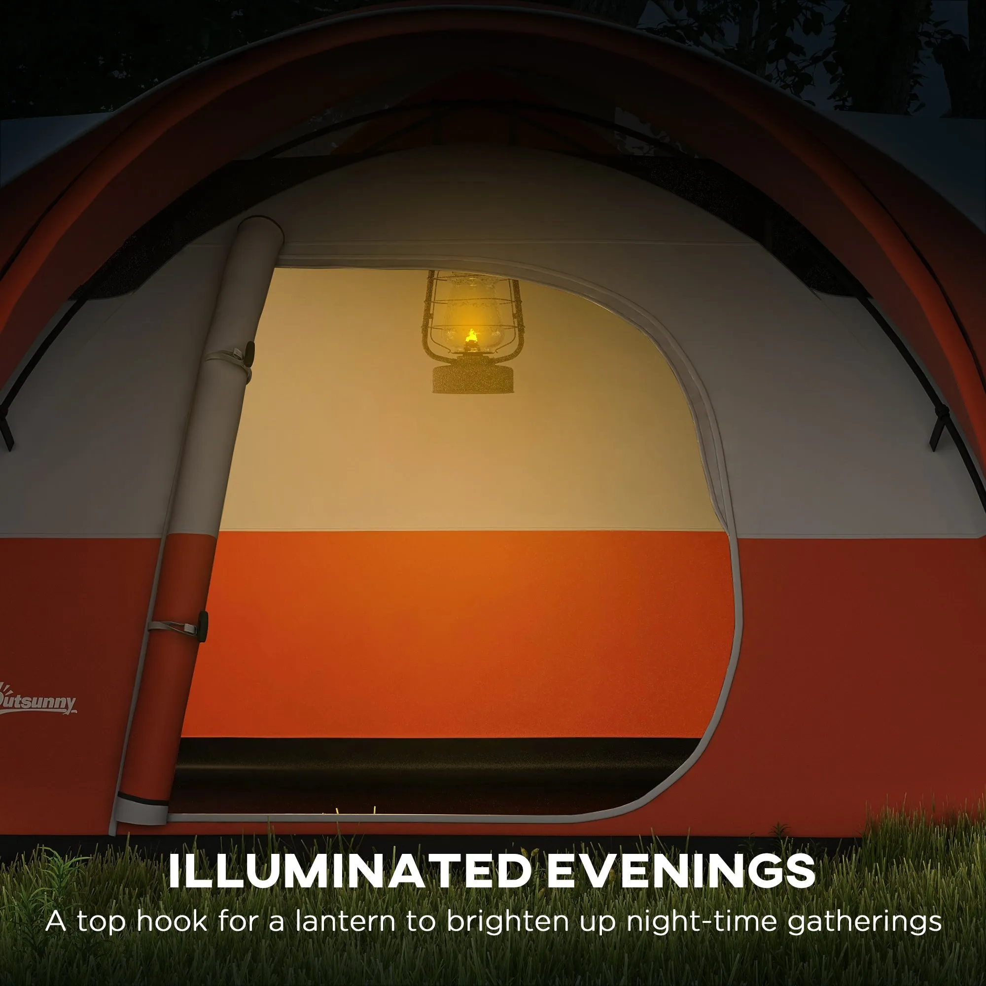 Outsunny 3000mm Waterproof Camping Tent for 5-6 Man, Family Tent with Porch and Sewn in Groundsheet, Portable with Bag, Orange
