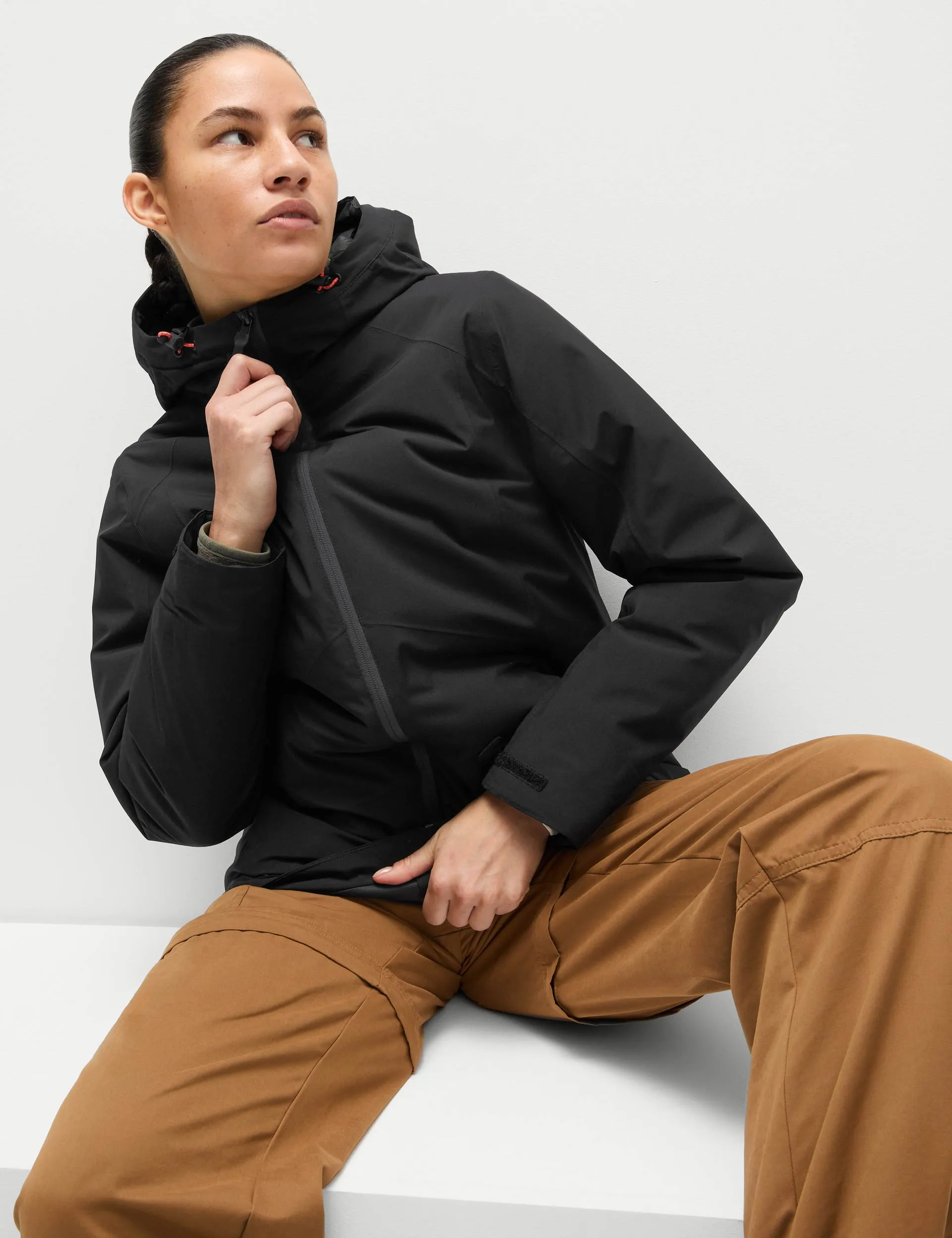 Padded Waterproof Hooded Jacket - Black