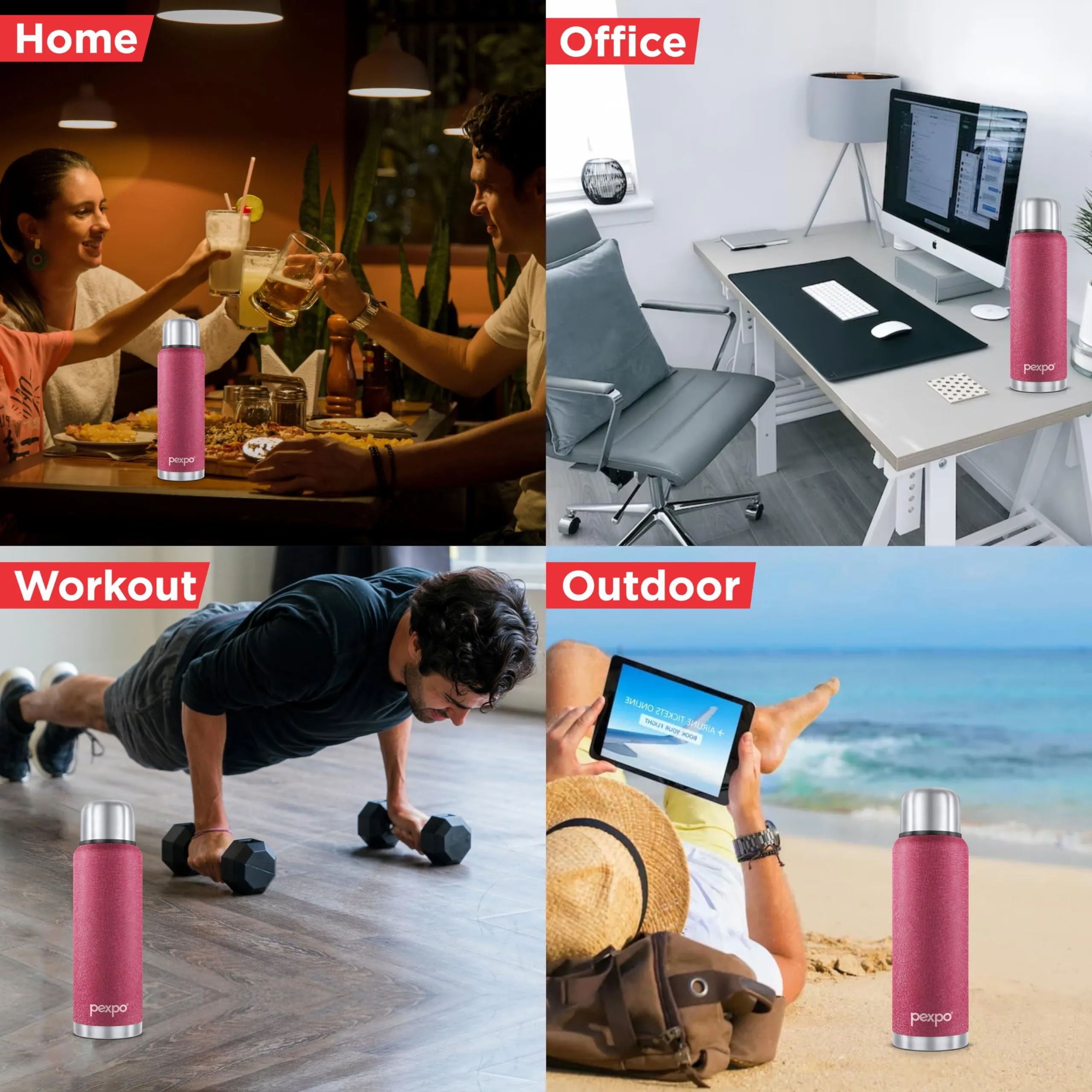 Pexpo Flamingo|ISI Certified|Vacuum Insulated Hot & Cold Stainless Steel Flask with Jute Bag- 1500ml Pink |Steel Bottle|Thermoflask|Leak Proof|Travelling|School & Trekking|Office|Men, Women & Kids