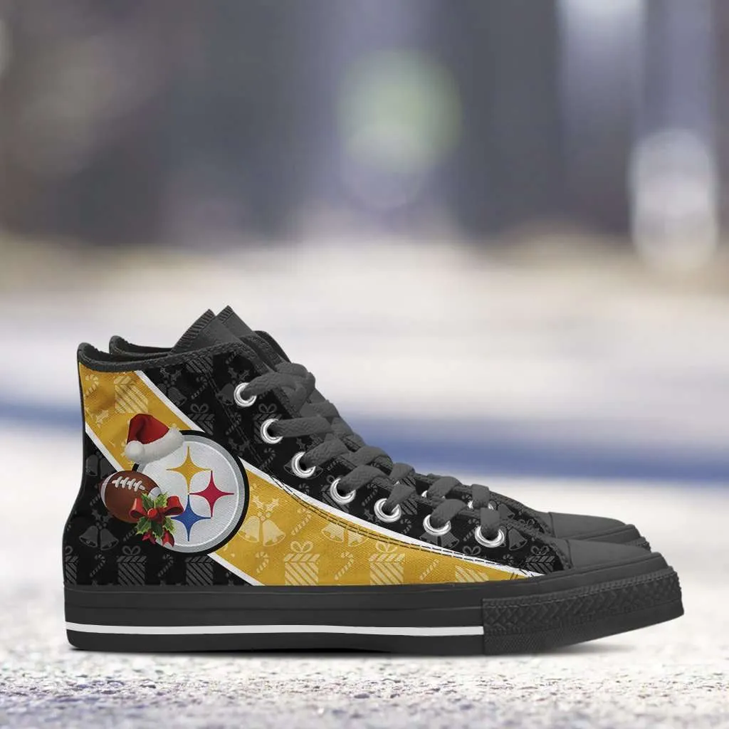 Pittsburgh Steelers Christmas Football Pattern Canvas High Top Shoes