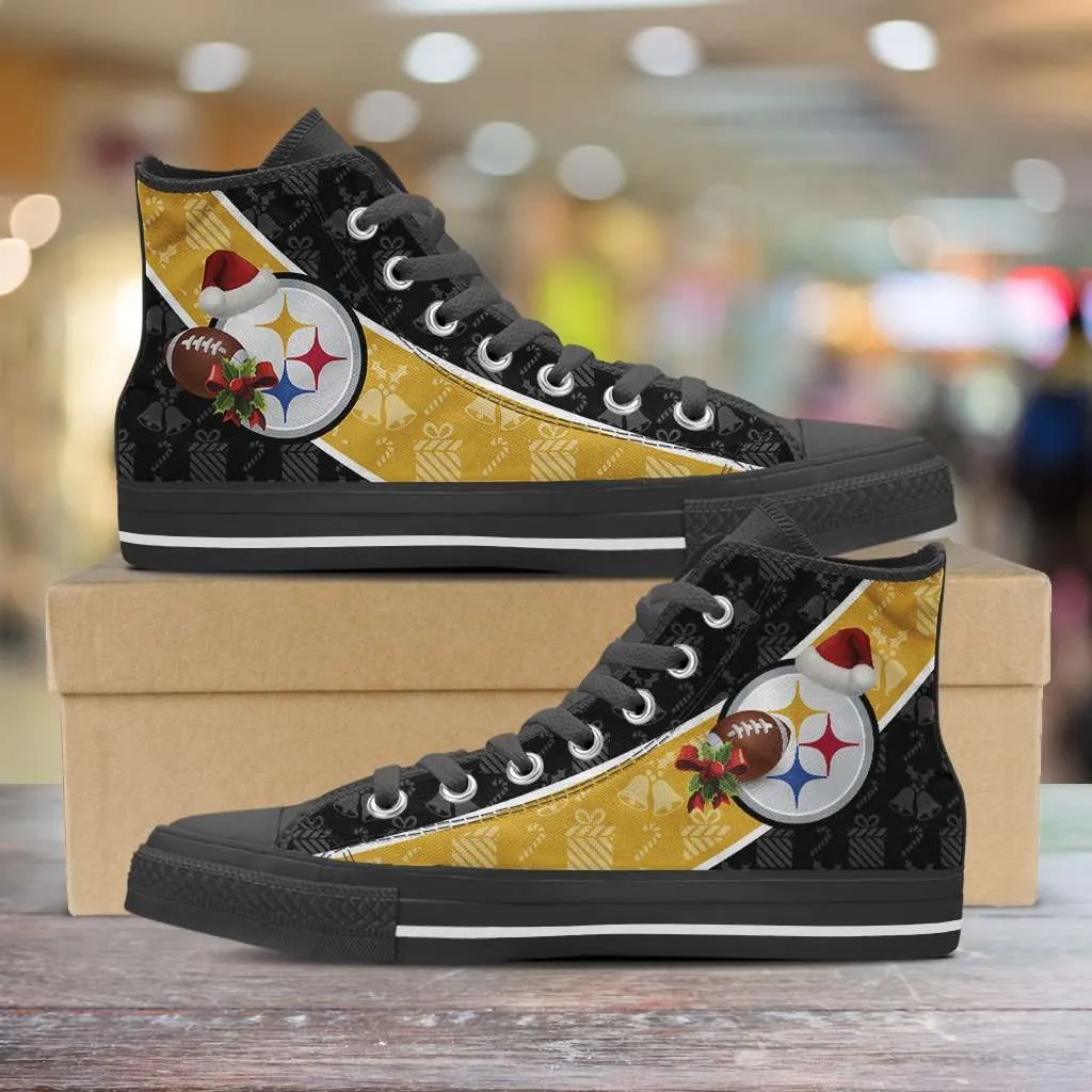 Pittsburgh Steelers Christmas Football Pattern Canvas High Top Shoes