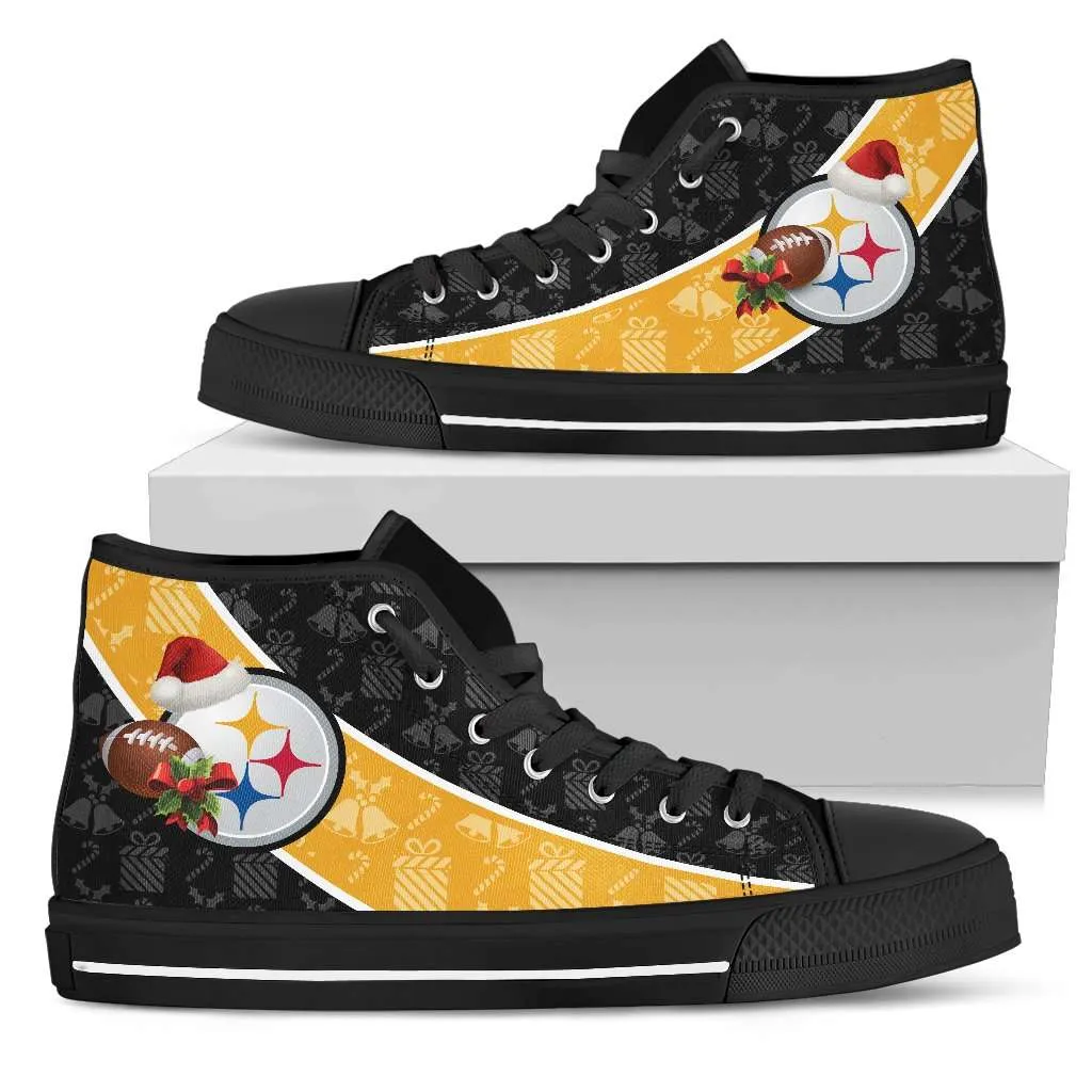 Pittsburgh Steelers Christmas Football Pattern Canvas High Top Shoes