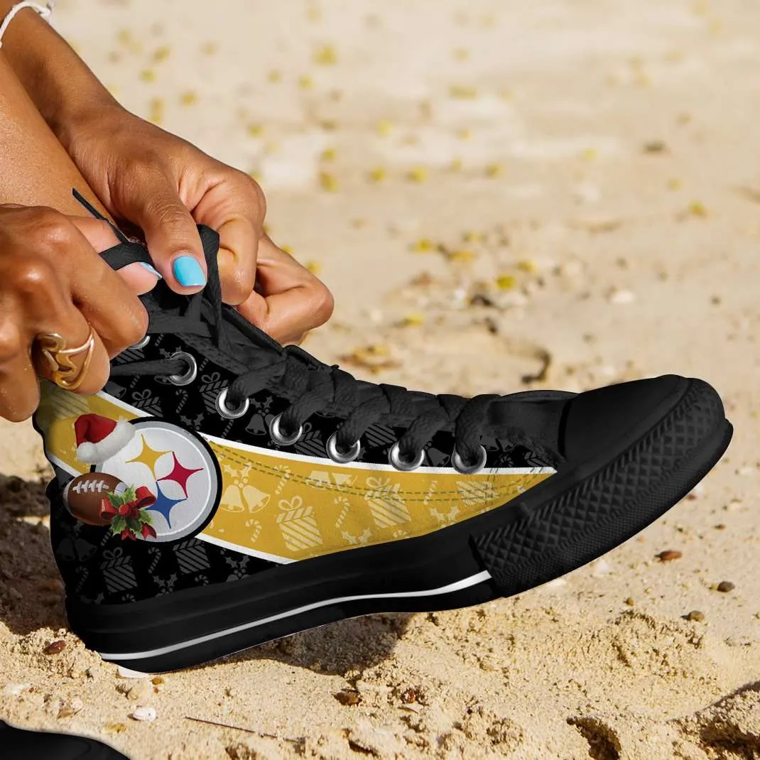 Pittsburgh Steelers Christmas Football Pattern Canvas High Top Shoes