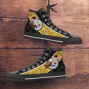 Pittsburgh Steelers Christmas Football Pattern Canvas High Top Shoes