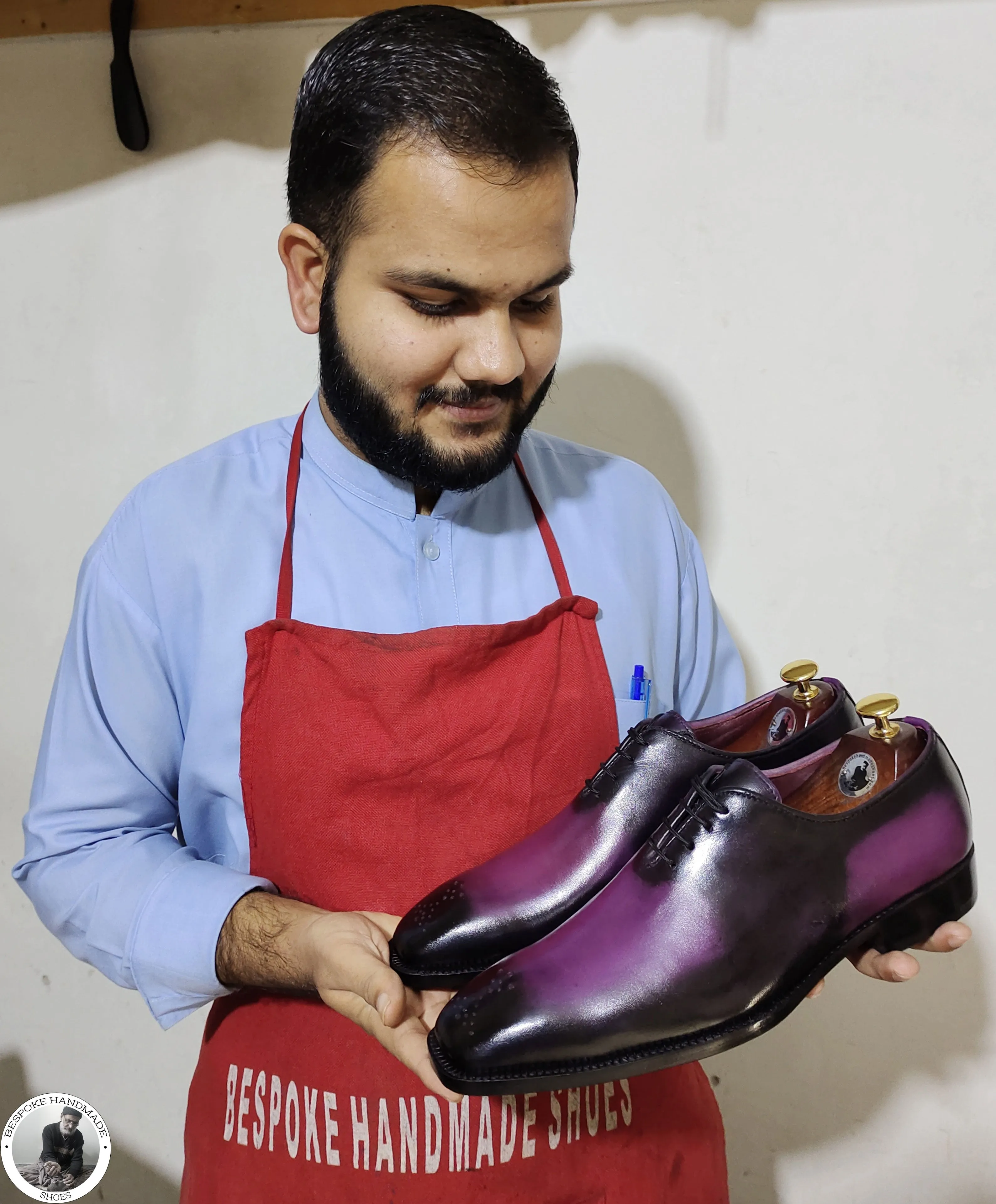 Premium Quality Two Tone, Purple Leather Black Shaded Brogue Whole Oxford Lace up Formal Shoes