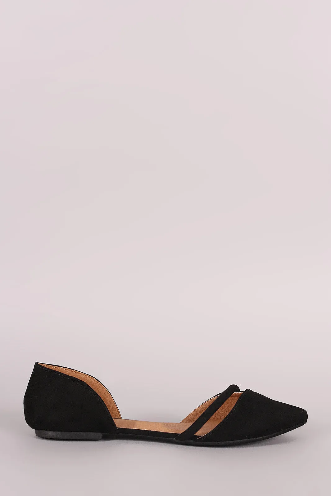 Qupid Suede Pointy Toe Dorsay Flat