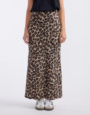 Record Satin Bias Skirt - Leopard