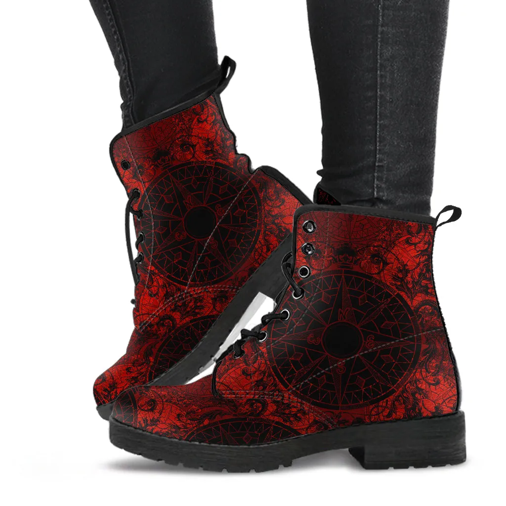 Red and Black Vegan Leather Combat Boots