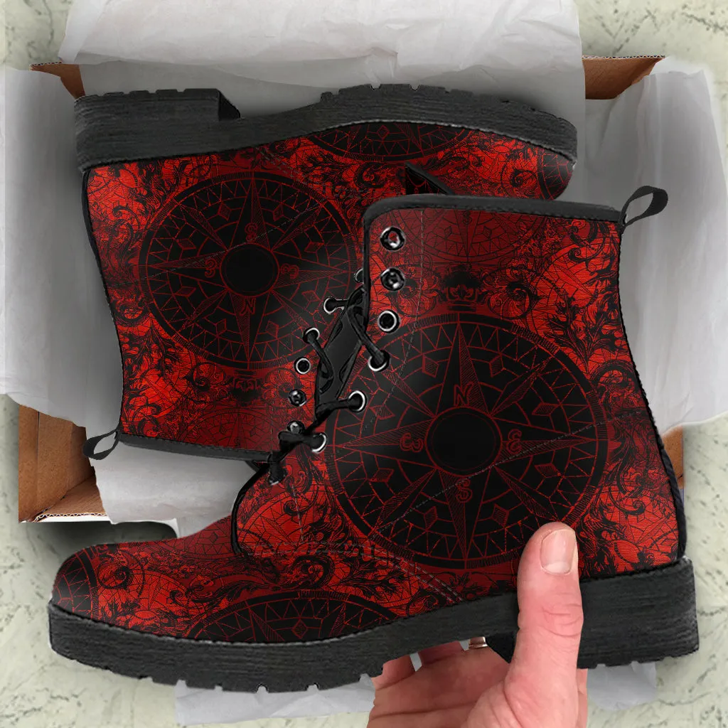 Red and Black Vegan Leather Combat Boots