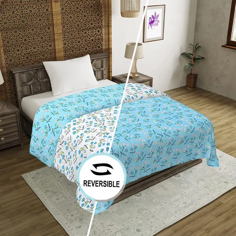 Rexxica 100% Cotton Malmal Reversible AC Dohar Single Bed Size | AC Blanket Comforter | Soft skinfriendly Bed Blanket (85 * 56 inch, Sky Blue & Careys Pink, Pack of 2)