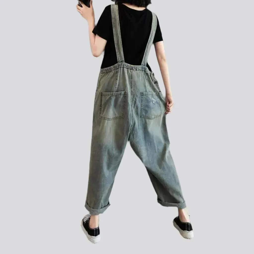 Ripped retro women's jean overall