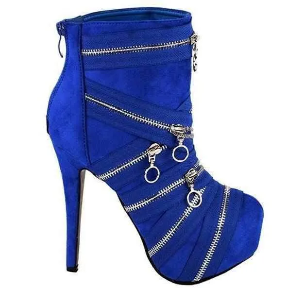 Royal Blue Suede Bandage Platform Ankle Boots