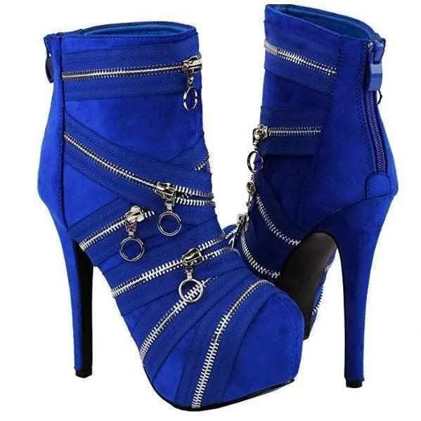 Royal Blue Suede Bandage Platform Ankle Boots