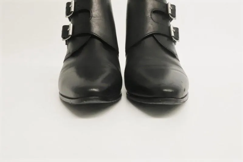 Saint Laurent Studded Double Monk Ankle Boots Black Leather Size 36