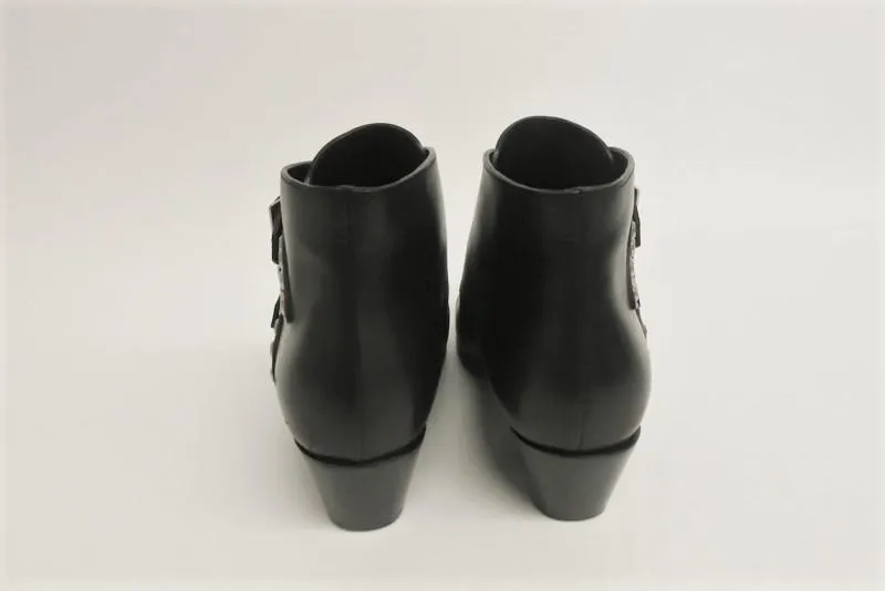 Saint Laurent Studded Double Monk Ankle Boots Black Leather Size 36