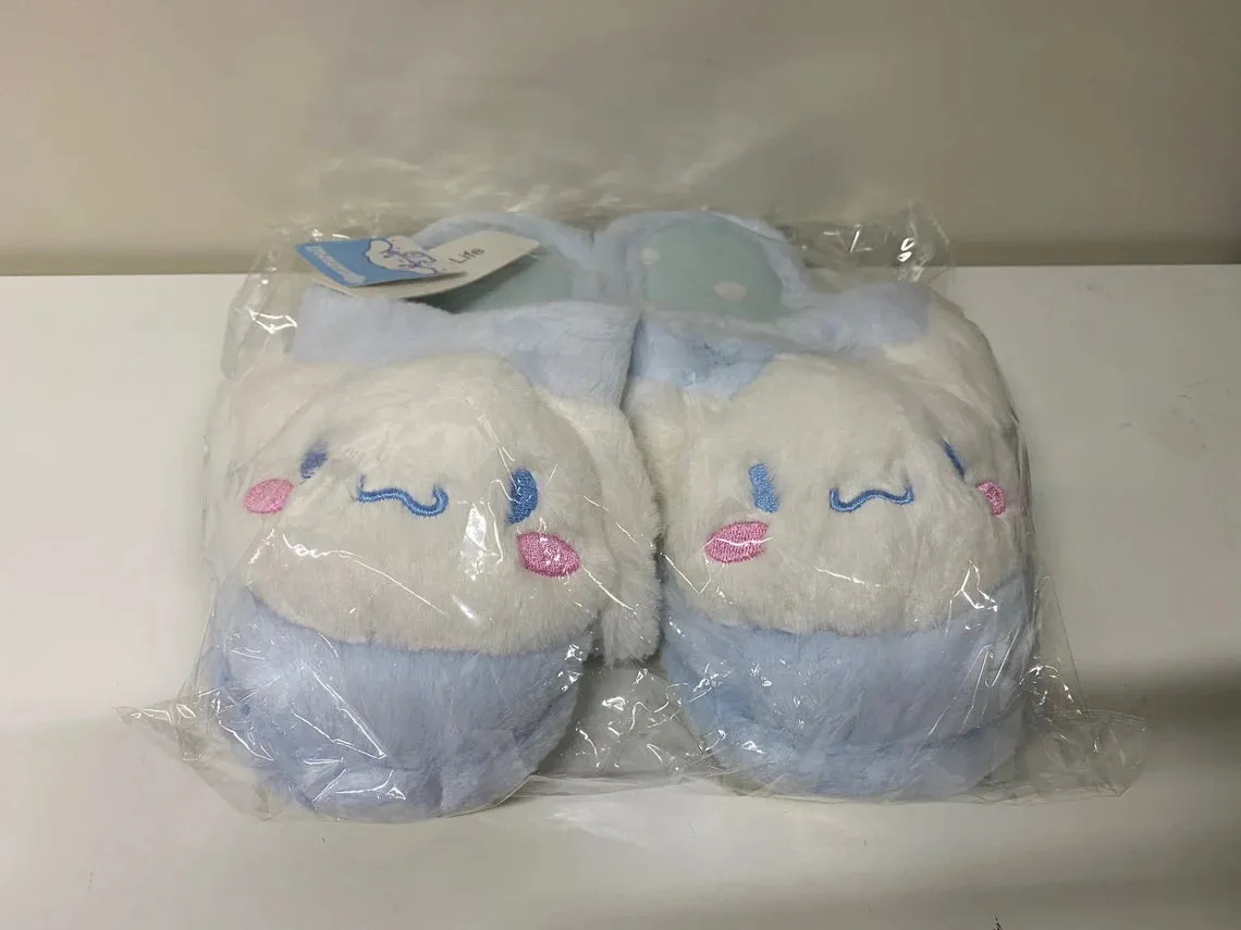 Sanrio Cinnamoroll Blue Fluffy Big Head Fur Winter Slippers