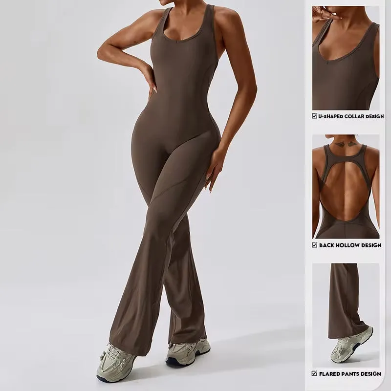 Sexy Back V Yoga Training Stretchy Sporty Jumpsuit Romper