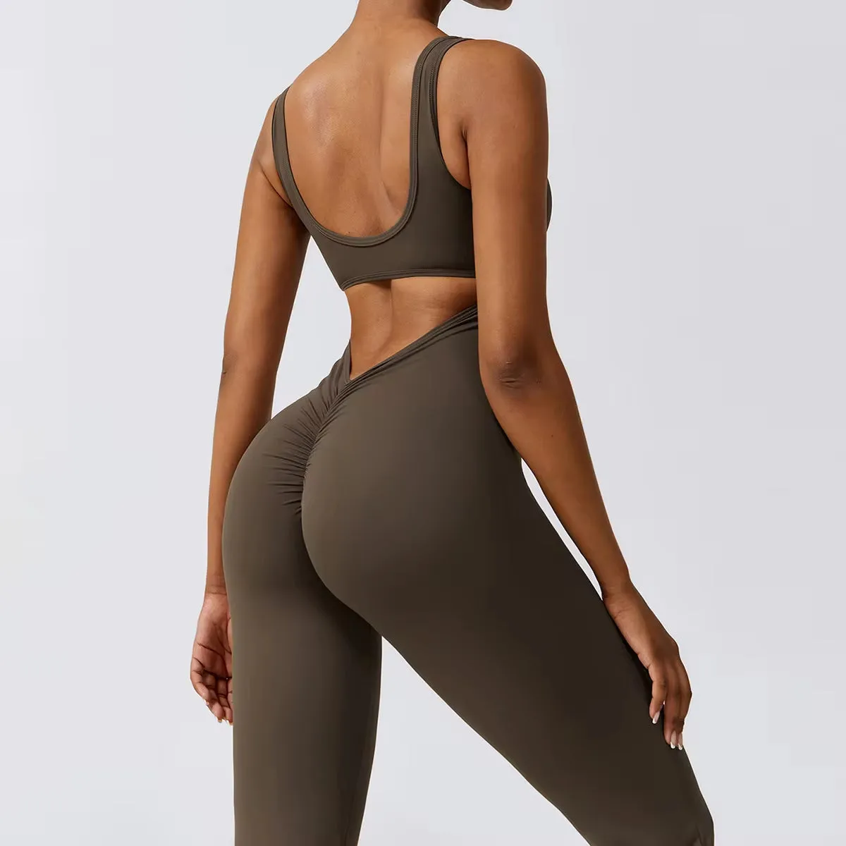 Sexy Back V Yoga Training Stretchy Sporty Jumpsuit Romper
