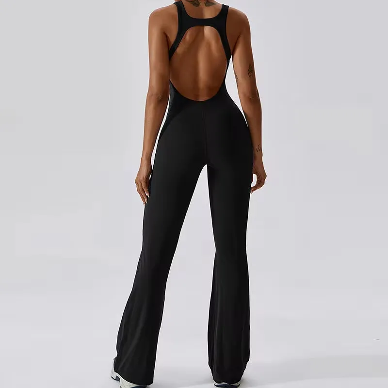 Sexy Back V Yoga Training Stretchy Sporty Jumpsuit Romper