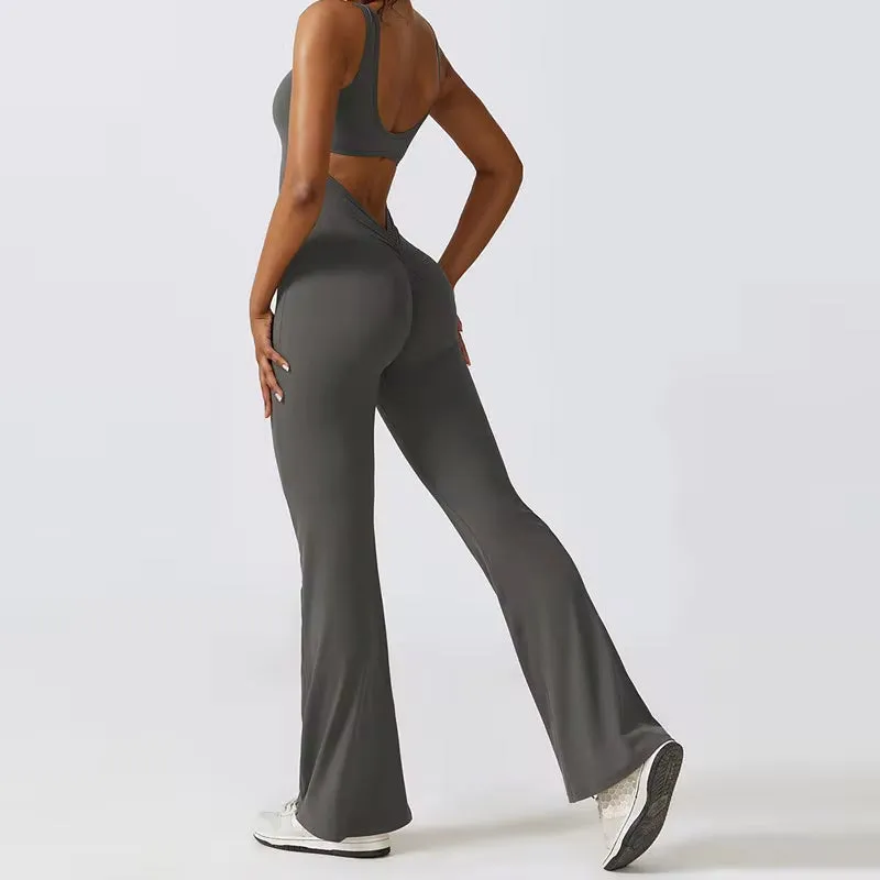 Sexy Back V Yoga Training Stretchy Sporty Jumpsuit Romper