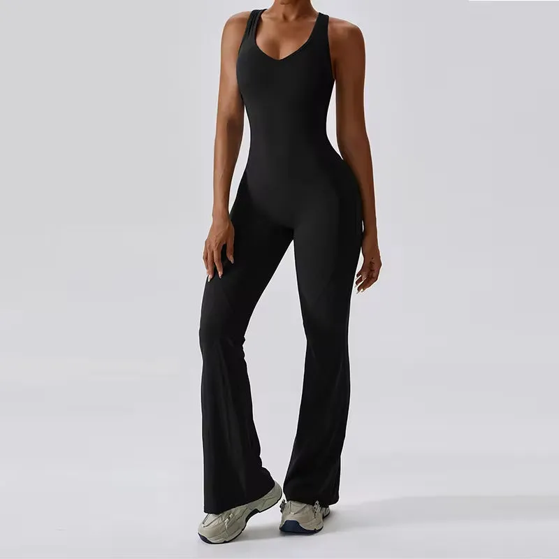 Sexy Back V Yoga Training Stretchy Sporty Jumpsuit Romper