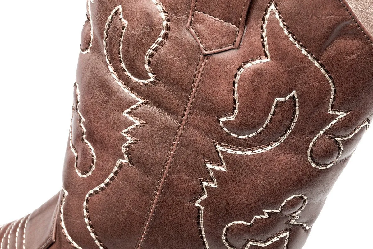 SheSole Womens Wide Calf Cowboy Boots Brown