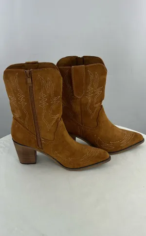 Shibever Women's Brown Suede Leather High Heel Cowboy Boots Size 7.5 NWOT