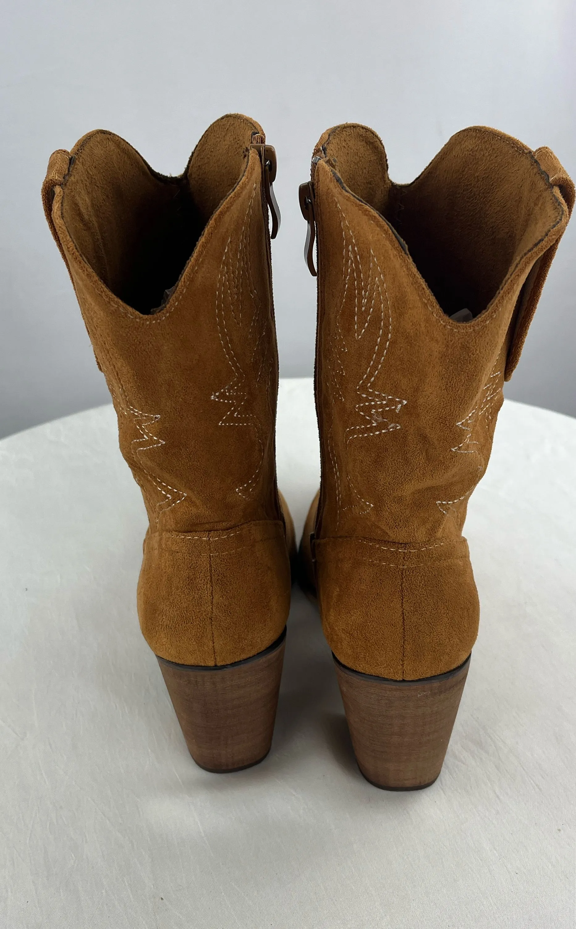Shibever Women's Brown Suede Leather High Heel Cowboy Boots Size 7.5 NWOT
