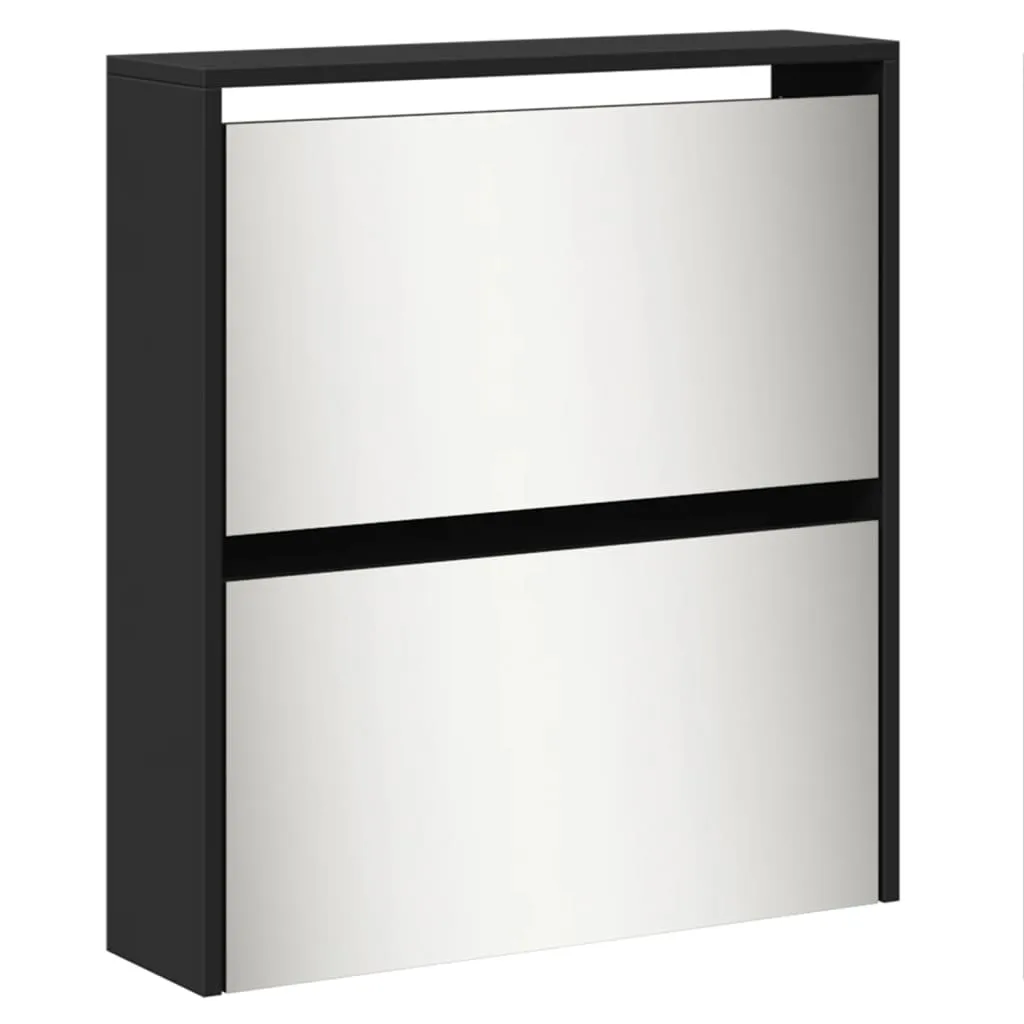 Shoe Cabinet with Mirror 5-Layer Black 63x17x169.5 cm