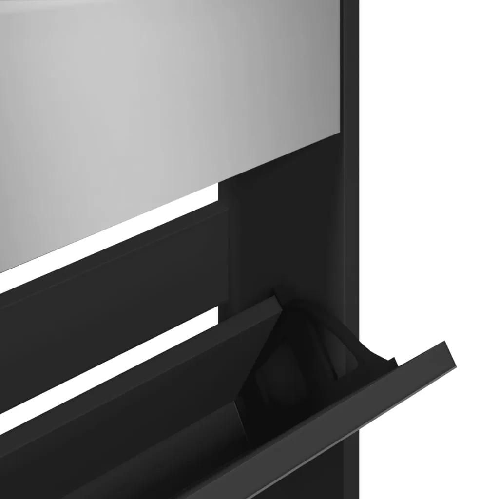 Shoe Cabinet with Mirror 5-Layer Black 63x17x169.5 cm