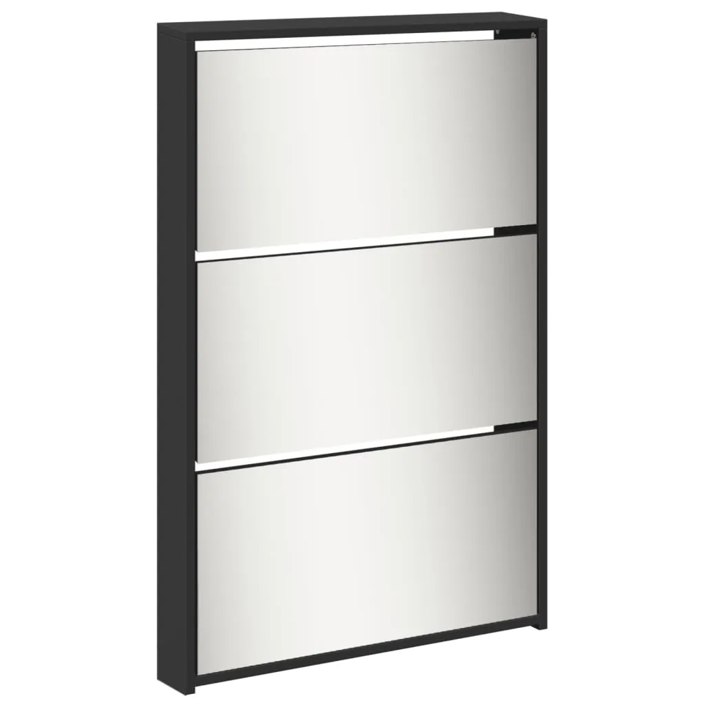 Shoe Cabinet with Mirror 5-Layer Black 63x17x169.5 cm