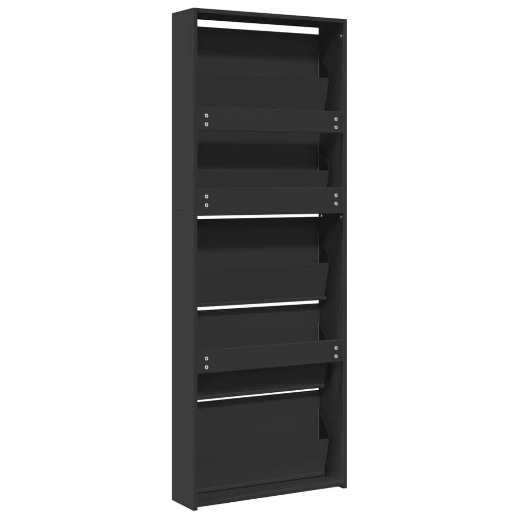 Shoe Cabinet with Mirror 5-Layer Black 63x17x169.5 cm