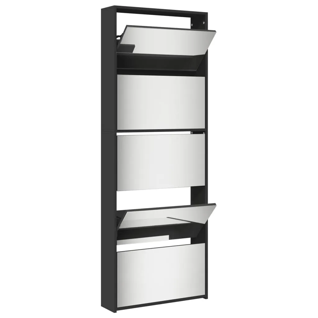 Shoe Cabinet with Mirror 5-Layer Black 63x17x169.5 cm
