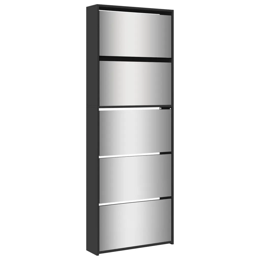 Shoe Cabinet with Mirror 5-Layer Black 63x17x169.5 cm