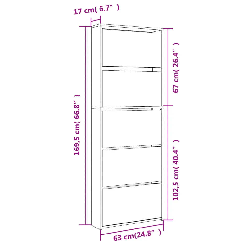 Shoe Cabinet with Mirror 5-Layer Black 63x17x169.5 cm