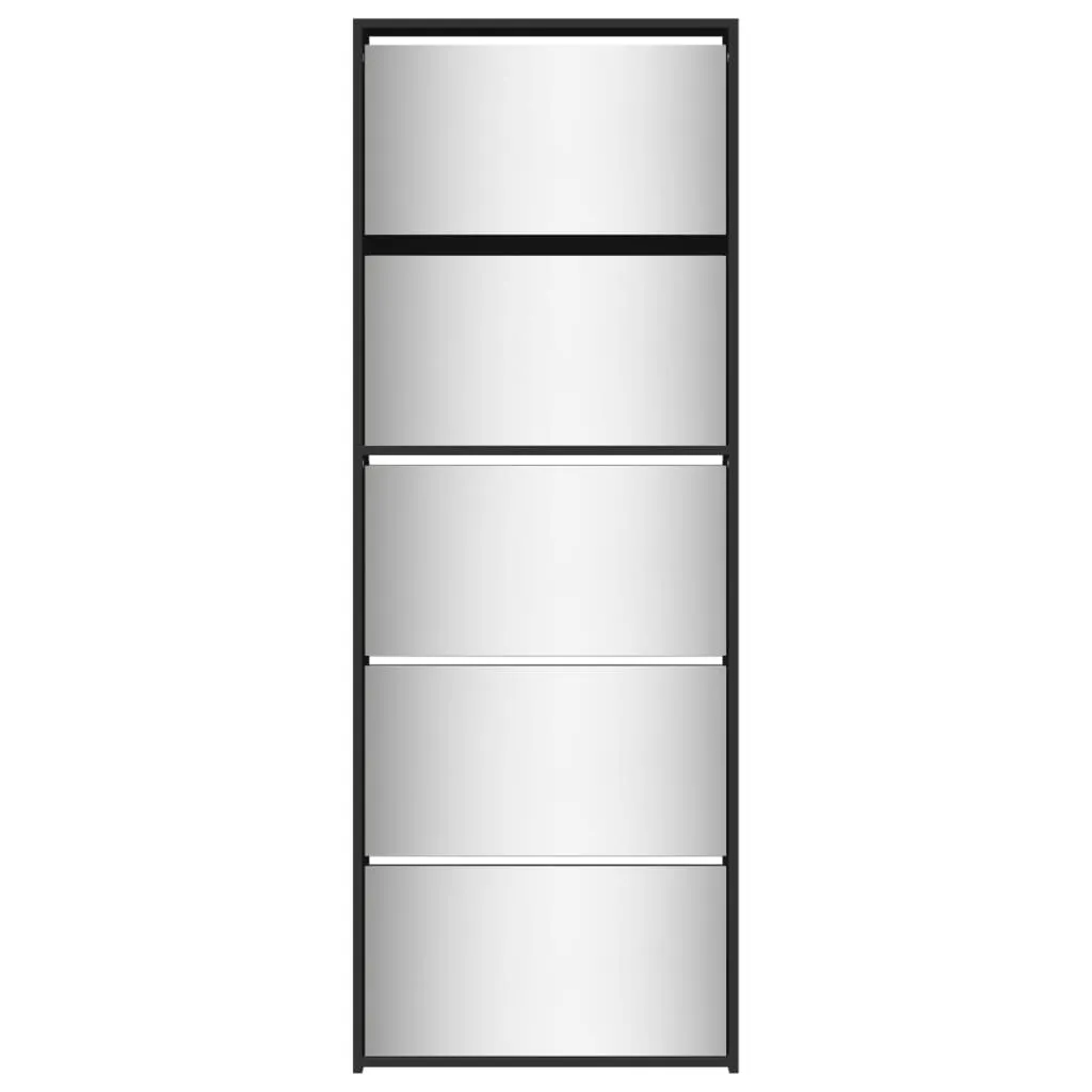 Shoe Cabinet with Mirror 5-Layer Black 63x17x169.5 cm