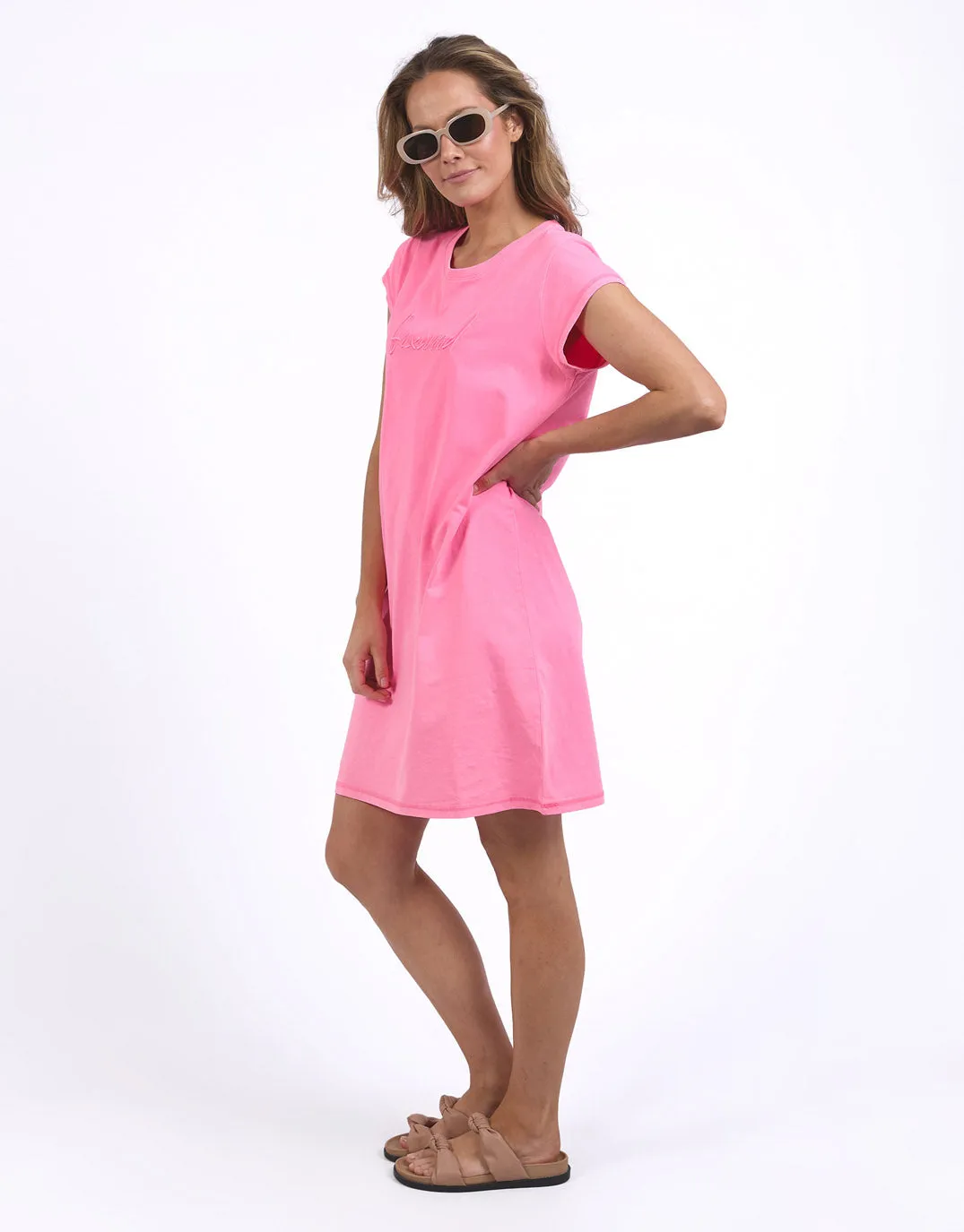 Signature Embroidery Tee Dress - Neon Rose