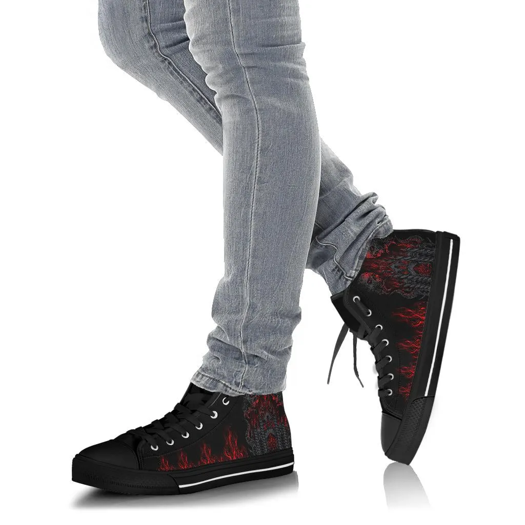 Skull Demon Satanic Pentagram Church Flame High Tops Dark Version Express 8 to 12 day Shipping Delivery