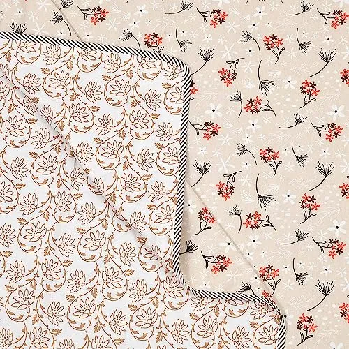 SoftTouchy 100% Cotton Reversible Floral Ac Dohar Double Bed Size| AC Blanket |Dohar|Ac Quilt | Soft Light-Weight | Summer Special Dohar (Beige, Double - 84x88 Inch)