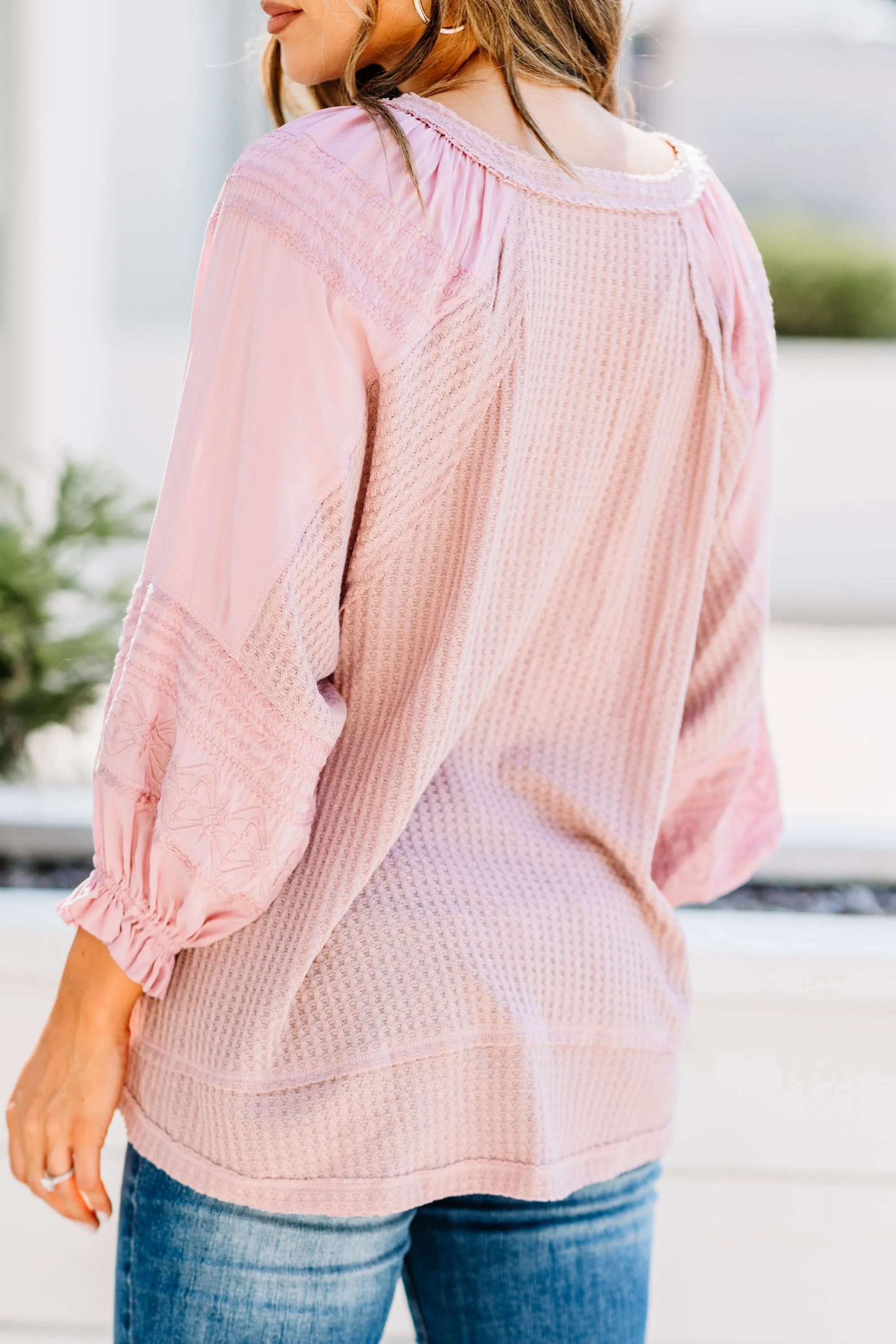 Sounds Like Fun Dusty Pink Waffle Top