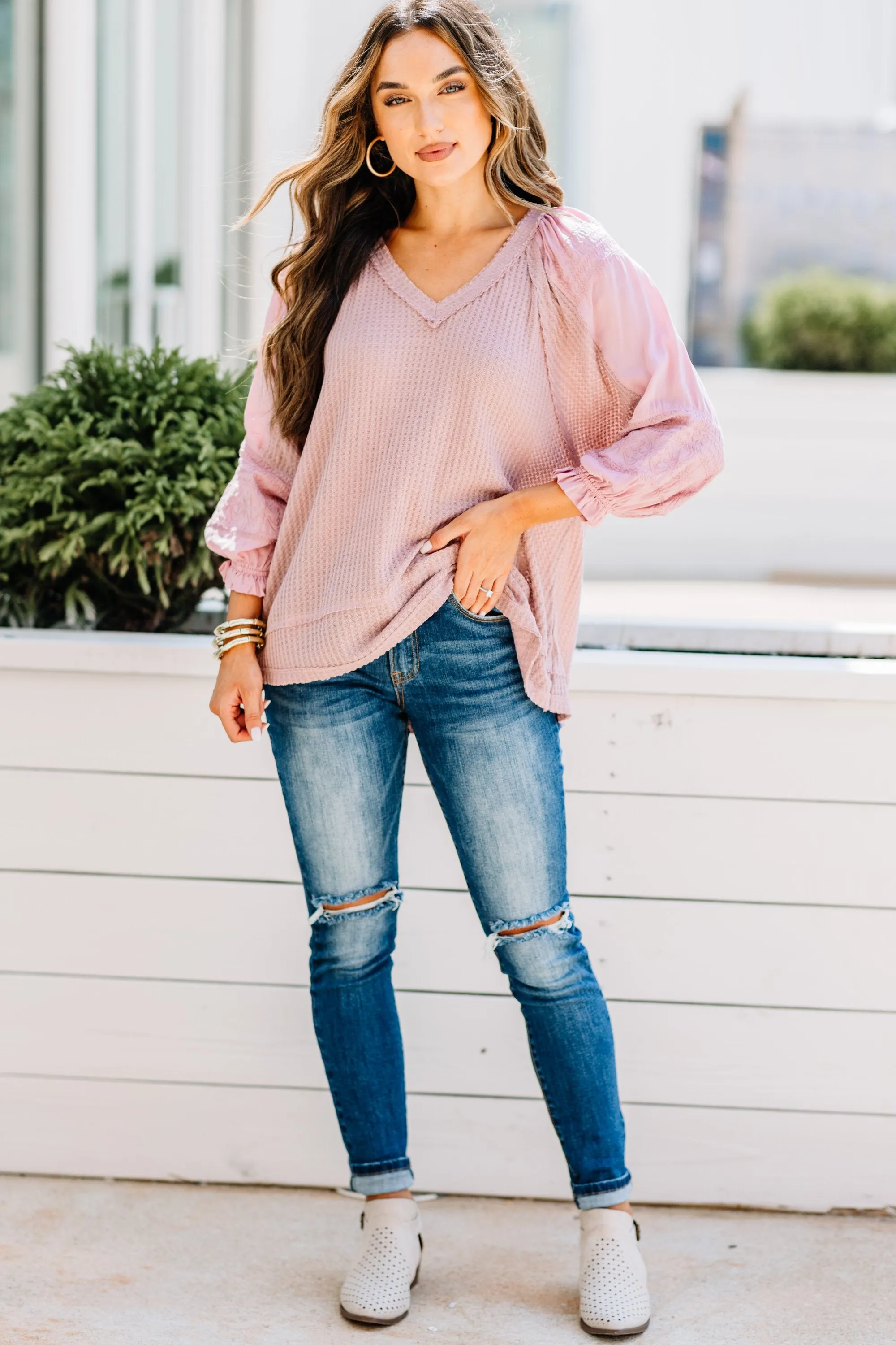 Sounds Like Fun Dusty Pink Waffle Top