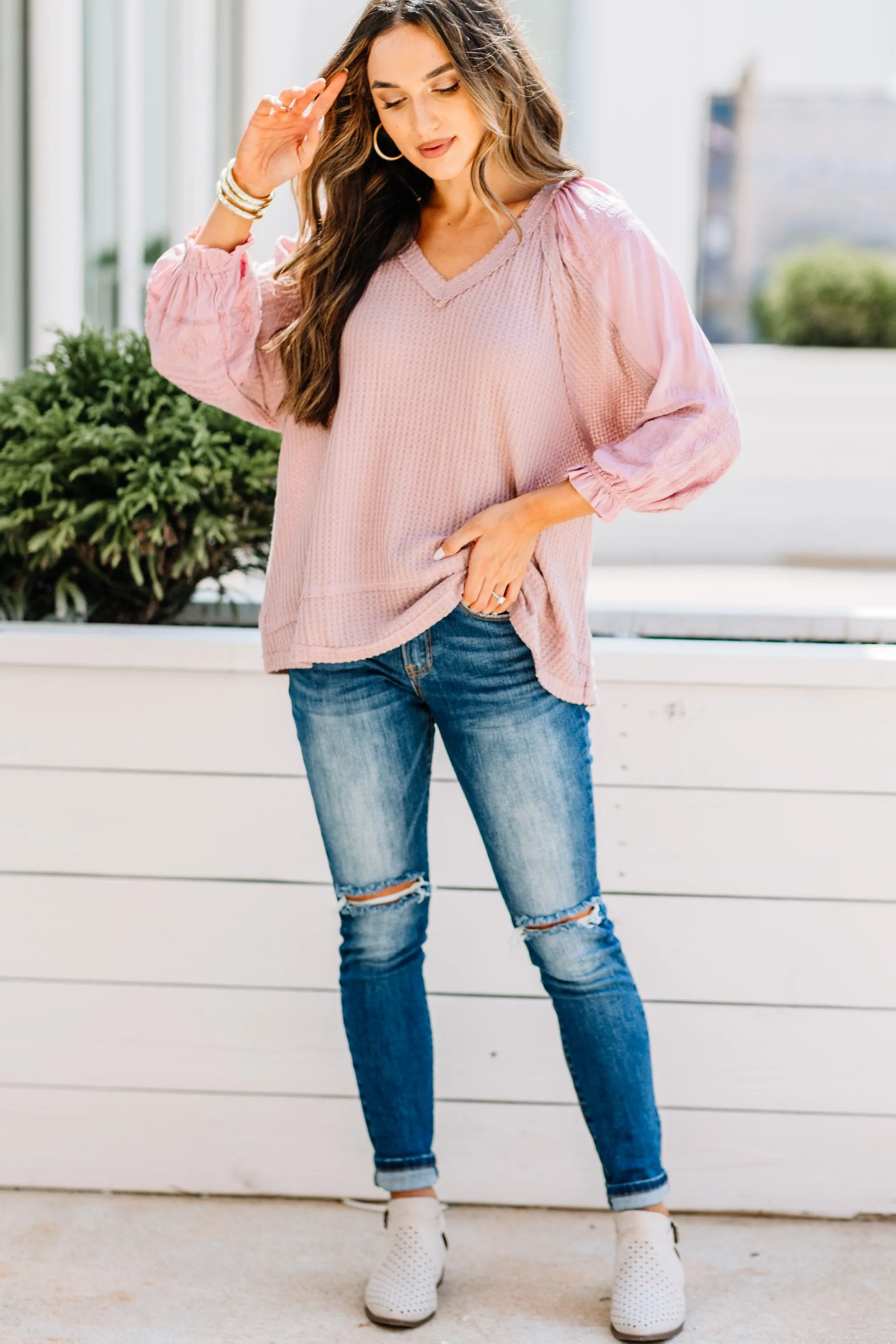 Sounds Like Fun Dusty Pink Waffle Top