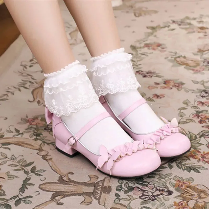 TAVIMART  -  Cute Goth Lolita Shoes Daily Butterfly Buckle Sweet Lovely Tea Party Students Comfortable Round Head Kawaii Pu Shoe Plus Size
