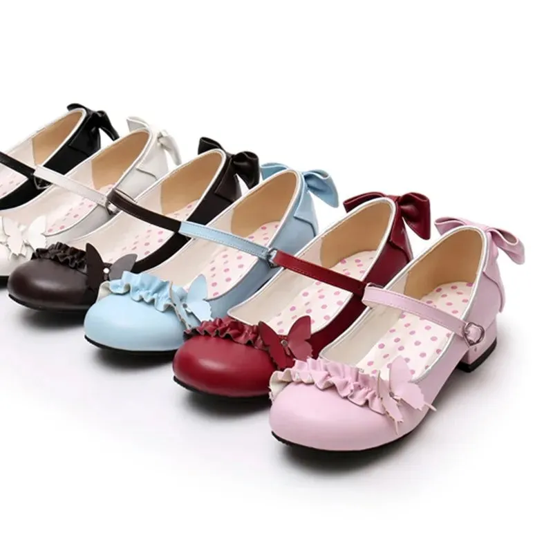 TAVIMART  -  Cute Goth Lolita Shoes Daily Butterfly Buckle Sweet Lovely Tea Party Students Comfortable Round Head Kawaii Pu Shoe Plus Size