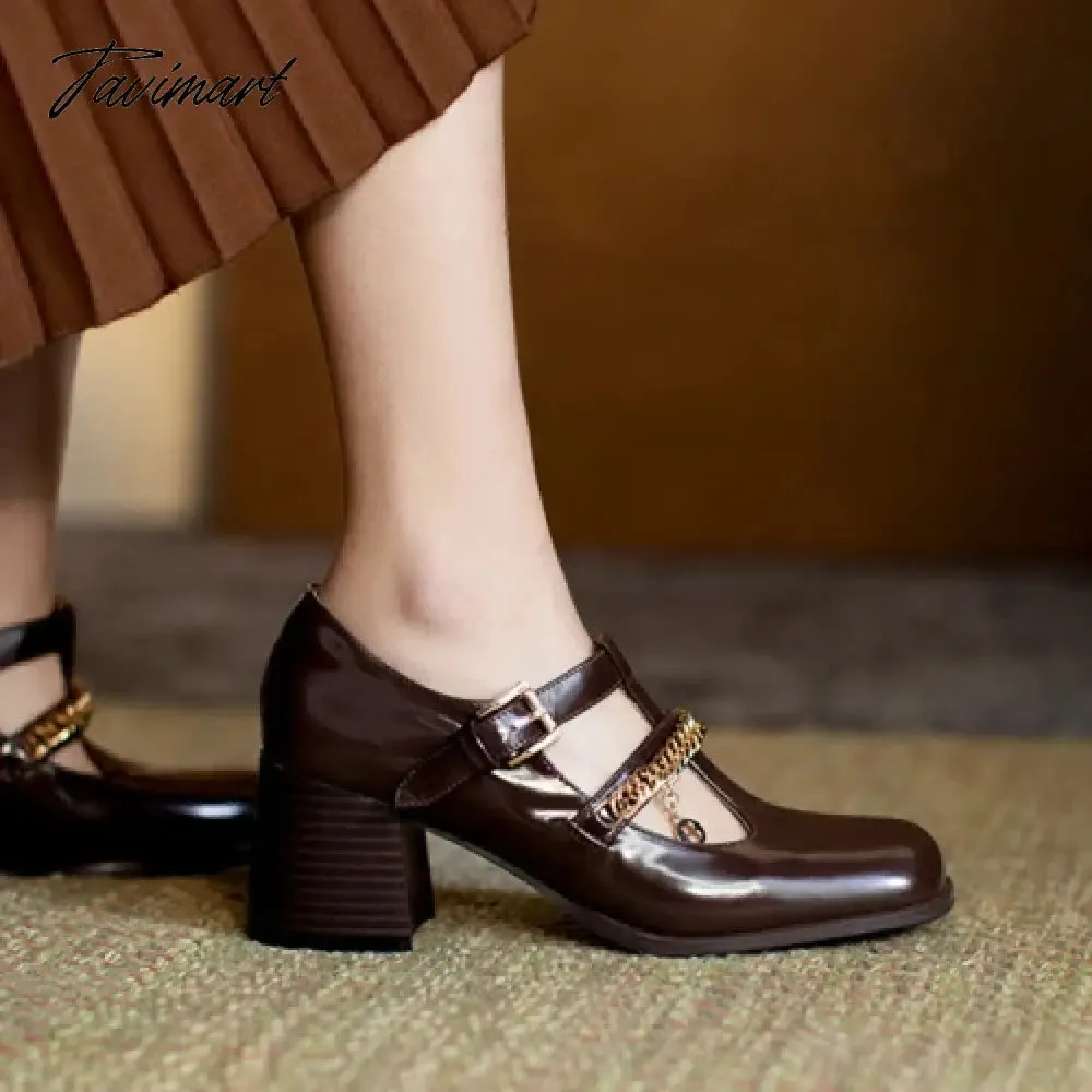 Tavimart Dark brown Mary Jane shoes Elegant vintage single shoes