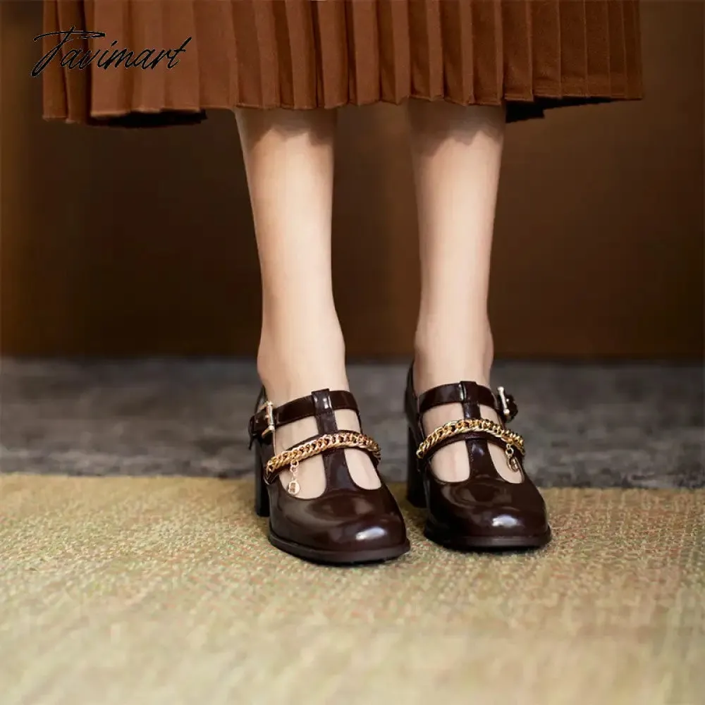 Tavimart Dark brown Mary Jane shoes Elegant vintage single shoes