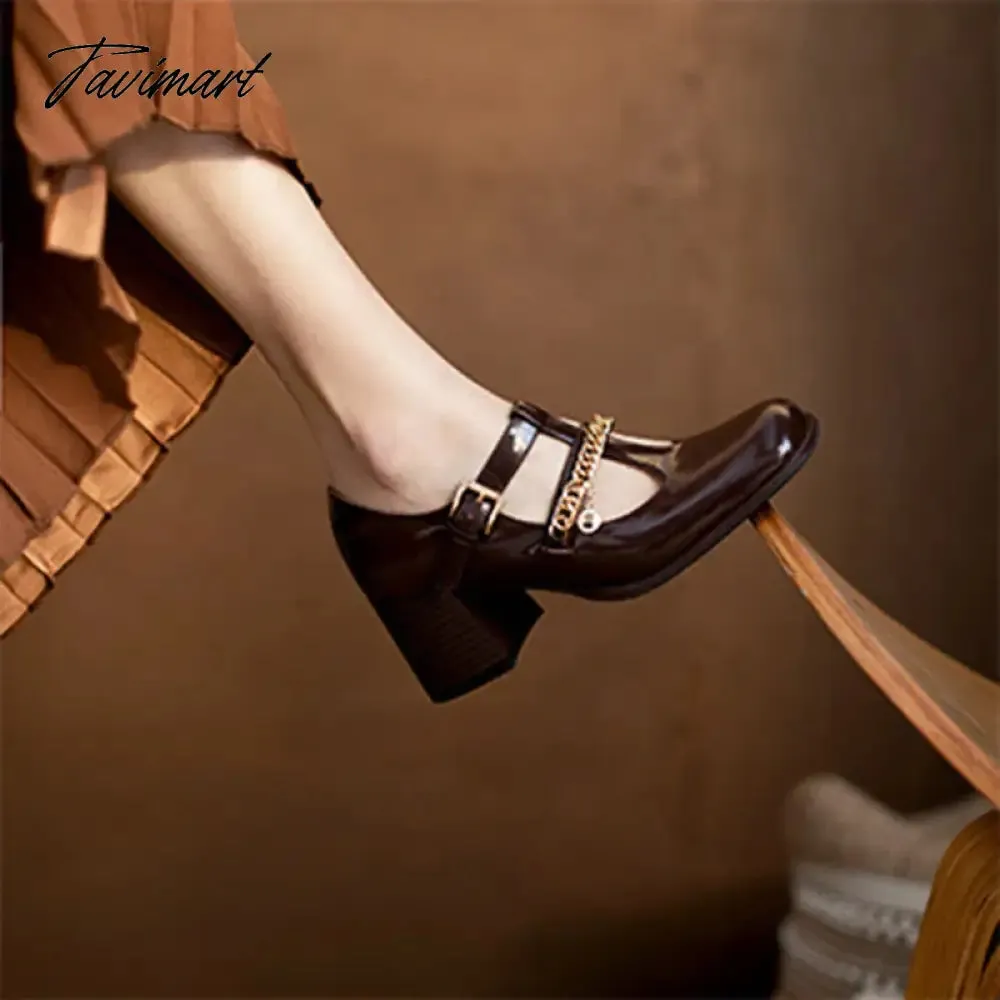 Tavimart Dark brown Mary Jane shoes Elegant vintage single shoes